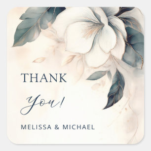 Ivory Dusty Blue Flowers Wedding Thank You Square Sticker