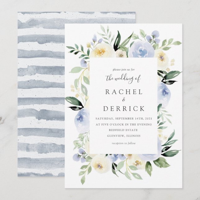 Ivory & Dusty Blue Wedding Invitation (Front/Back)
