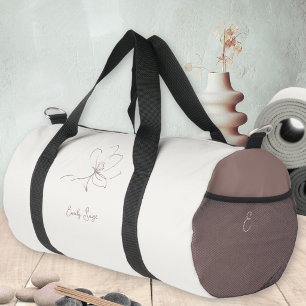 Ivory Dusty Rose Floral Line Art Minimalist Zen Duffle Bag