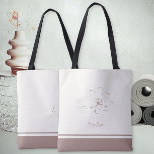 Ivory Dusty Rose Floral Line Art Minimalist Zen Tote Bag