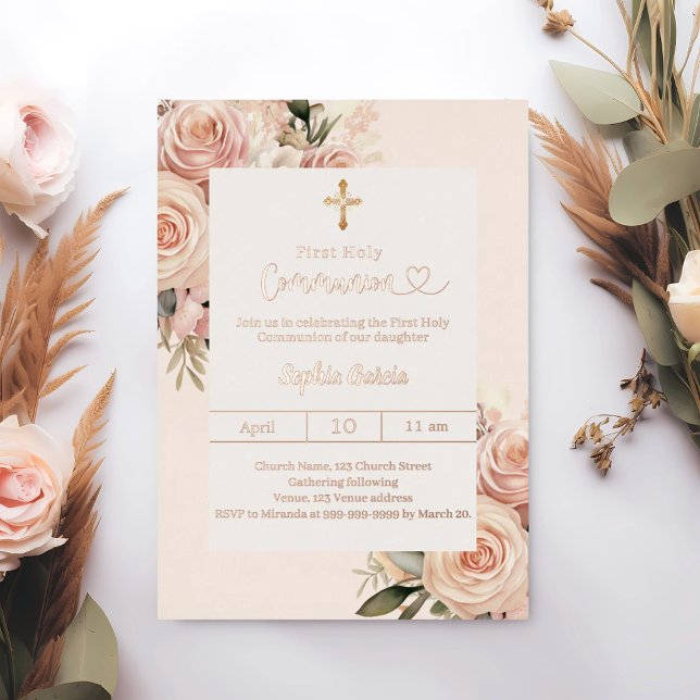 Ivory dusty rose florals First Communion rose gold (Creator Uploaded)