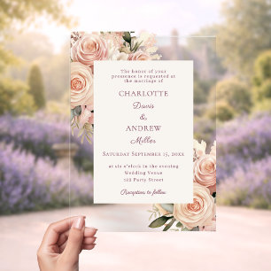 Ivory dusty rose florals luxury wedding acrylic invitations