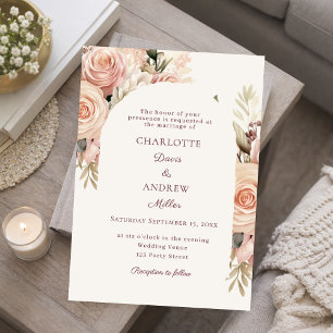 Ivory dusty rose florals wedding arch invitation