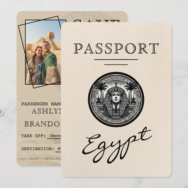 Ivory Egypt Passport Wedding Save the Date (Front/Back)