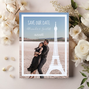 Ivory Eiffel Tower Photo Save The Date Announcement