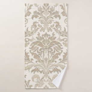 Ivory Elegance Baroque Damask Classic Antique Bath Towel