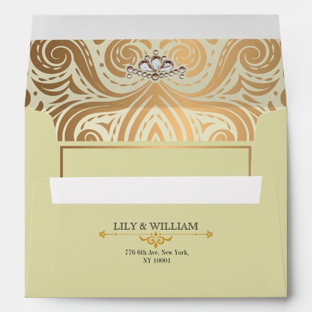 Ivory Elegant Artdeco Diamond Gold Wedding Envelope (Back (Bottom))