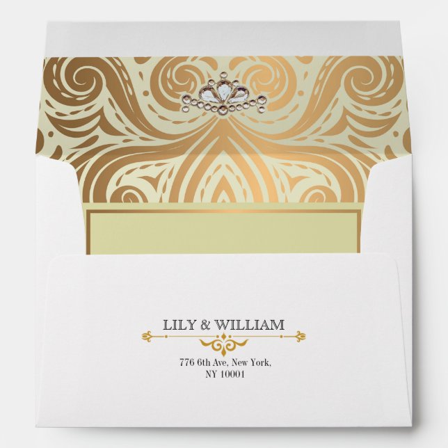 Ivory Elegant Artdeco Diamond Gold Wedding Envelope (Back (Bottom))