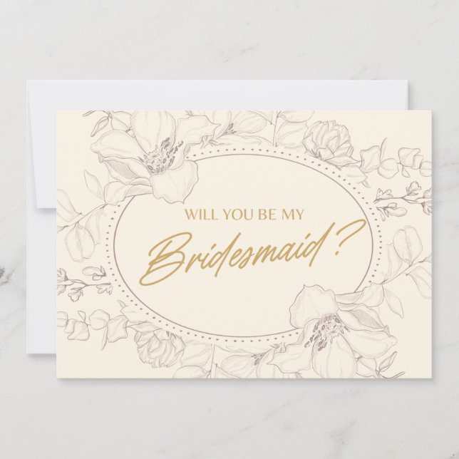 Ivory Elegant Floral Will You Be My Bridesmaid Invitation (Front)