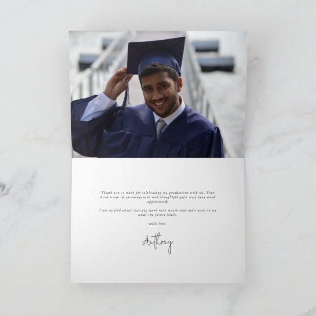 Ivory Elegant Script Graduation Photo + Message Thank You Card (Inside)