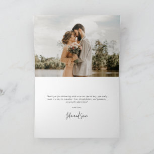 Ivory Elegant Script Wedding Photo+Message Thank You Card