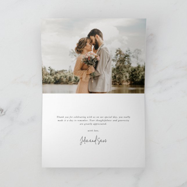 Ivory Elegant Script Wedding Photo+Message Thank You Card (Inside)