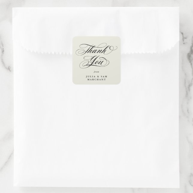 Ivory Elegant Script Wedding Thank You Square Sticker (Bag)
