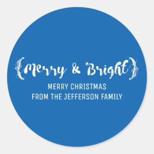 Ivory Elegant Sketched Merry and Bright Holiday Classic Round Sticker