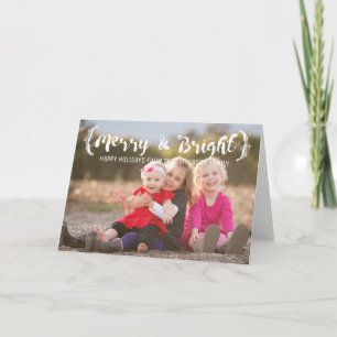 Ivory Elegant Sketched Merry & Bright Photo Holiday Card