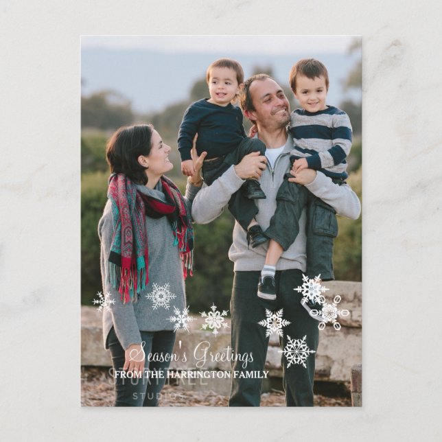 Ivory Elegant Snowflakes Christmas Photo Postcard (Front)