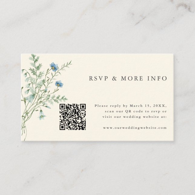 Ivory Elegant Watercolor Wildflowers Wedding RSVP Enclosure Card (Front)