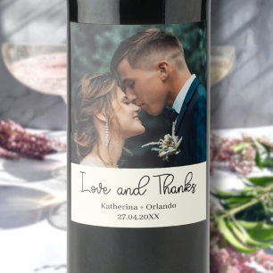 Ivory Elegant Wedding Love and Thanks Photo Wine Label