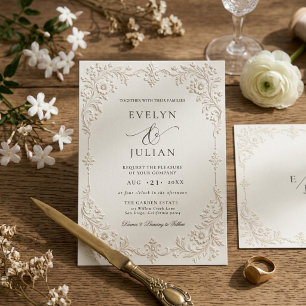 Ivory Embossed Floral Wedding Invitation
