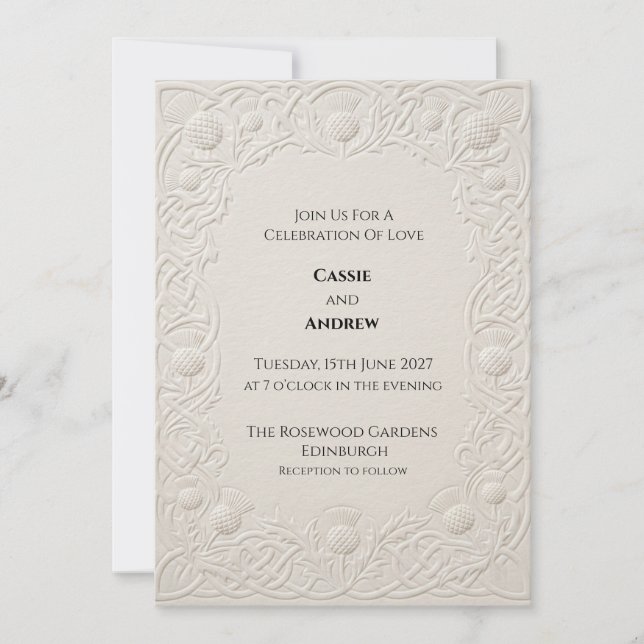 Ivory Embossed Lace Wedding Invitation (Front)