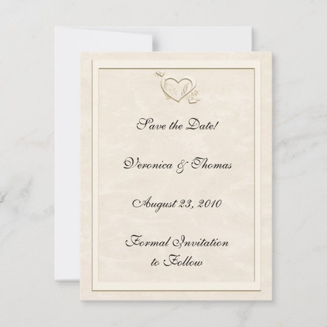 Ivory Embossed-look Heart Save the Date (Front)