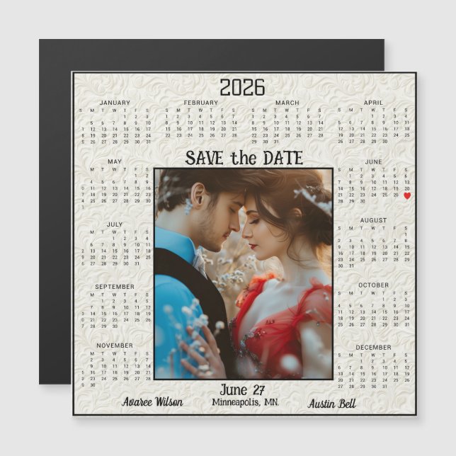 Ivory Embossed Save the Date Engaged Couple  (Front/Back)