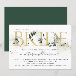 Ivory Emerald Gold Magnolia Floral Bridal Shower Invitation