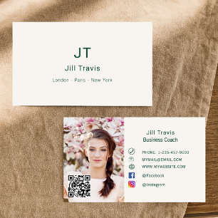Ivory emerald green qr code social media photo business card