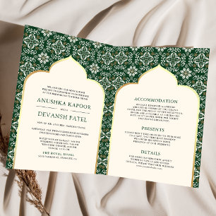 Ivory Emerald Pattern All in One Indian Wedding Invitation