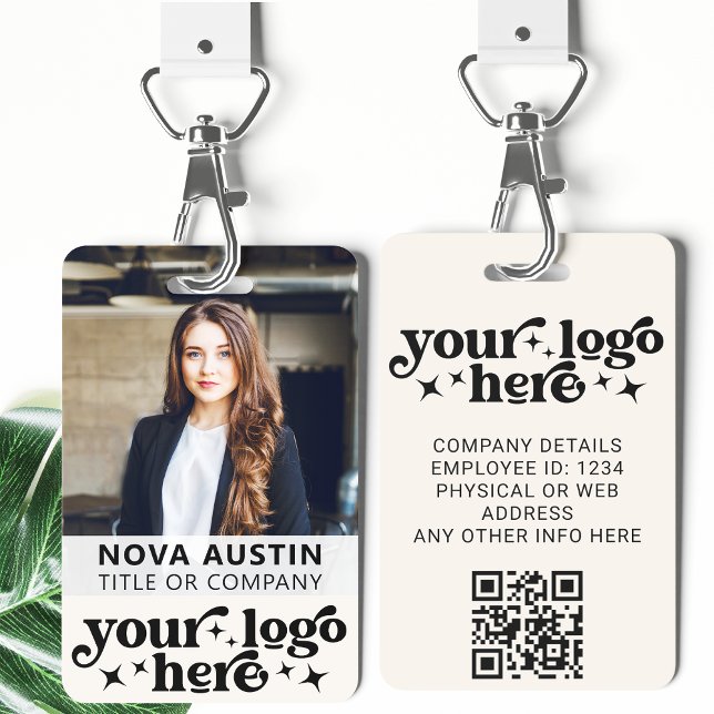 Ivory Employee Photo ID With QR Code Business Logo ID Badge (Creator Uploaded)