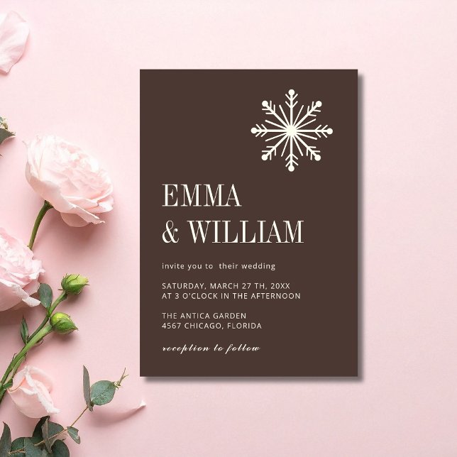 Ivory & Espresso Minimalist Snowflake Wedding Invitation (Creator Uploaded)