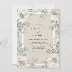 Ivory Eucalyptus Magnolia Wedding Invitation