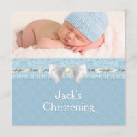 Ivory Eyelet Ribbon Boys Blue Photo Christening