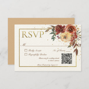 Ivory Fall Floral Bouquet with Gold QR Code RSVP Card