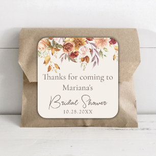 Ivory Fall Floral Bridal Shower Favours Square Sticker