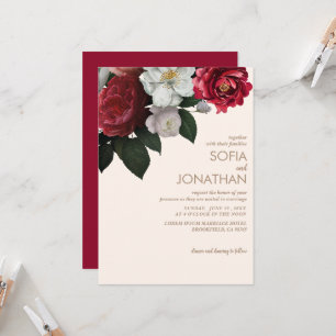 Ivory Fall Maroon  Floral Wedding Invitation