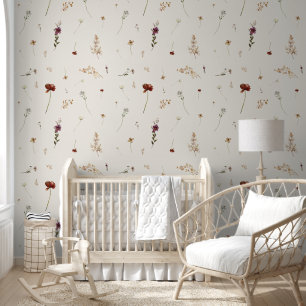 Ivory Fall Wildflowers Rustic Autumn Boho Cream Wallpaper