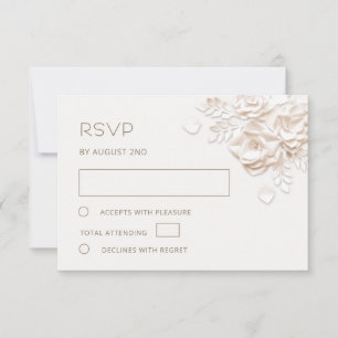 Ivory Faux Paper Cut Roses Wedding RSVP Card