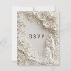 🤍 Ivory Floral Border Bride Groom Wedding Theme RSVP Card