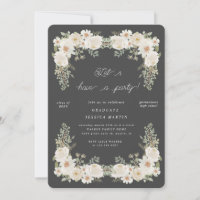 Ivory floral border photo graduation party invite