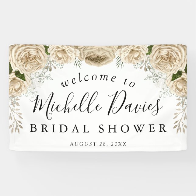 Ivory Floral Bouquet Elegant Bridal Shower Banner (Horizontal)