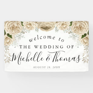 Ivory Floral Bouquet Elegant Welcome Wedding Banner