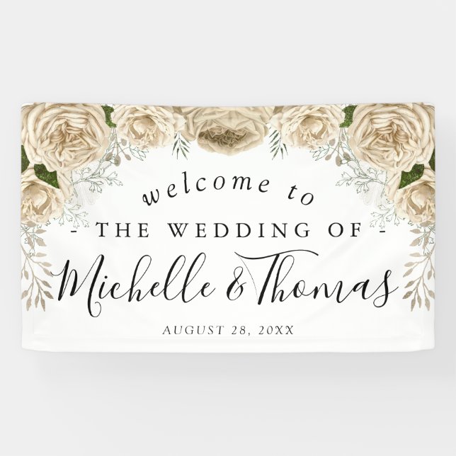 Ivory Floral Bouquet Elegant Welcome Wedding Banner (Horizontal)