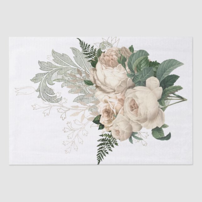 Ivory Floral Bouquet Watercolor Decoupage Tissue Paper (Front)