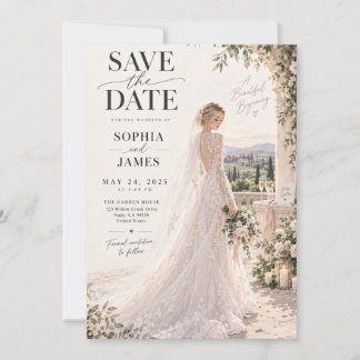 Ivory Floral Bride Garden Save the Date Invitation