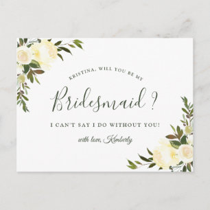 Ivory Floral Bridesmaid Proposal Postcard