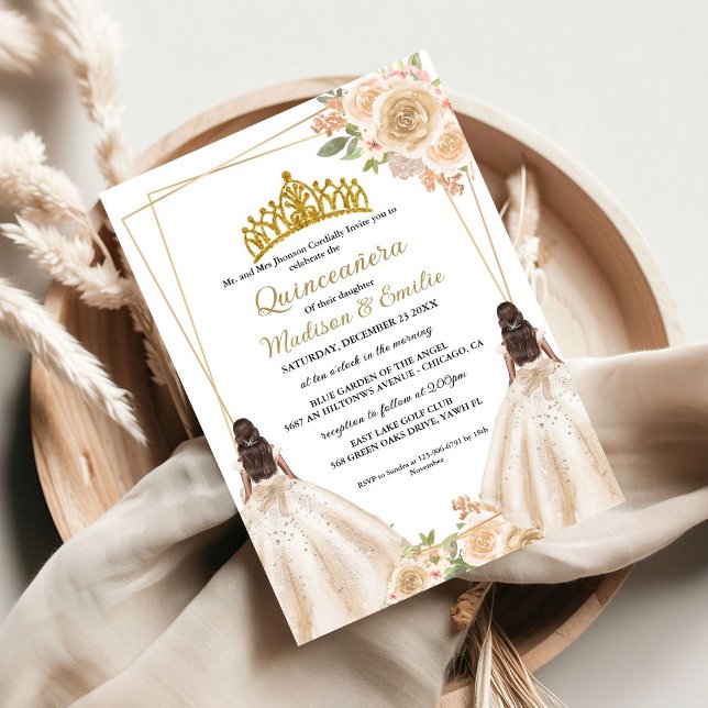  Ivory  Floral Butterfly Twin Quinceanera  Invitation (Creator Uploaded)
