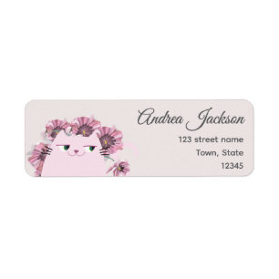 Ivory Floral Cat Return Address Label Elegant