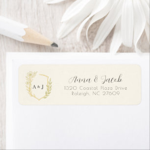 Ivory Floral Crest Monogram Wedding Return Address