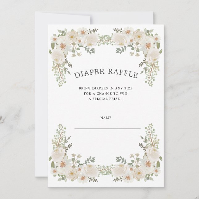 Ivory floral diaper raffle ticket invitation (Front)